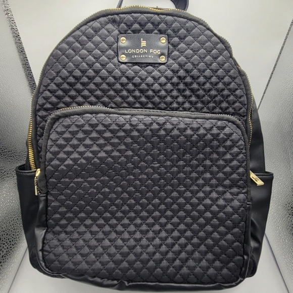 London Fog Quilted 100th Anniversary Black Libby Nylon Backpack Purse - LIKE NEW - Picture 2 of 14